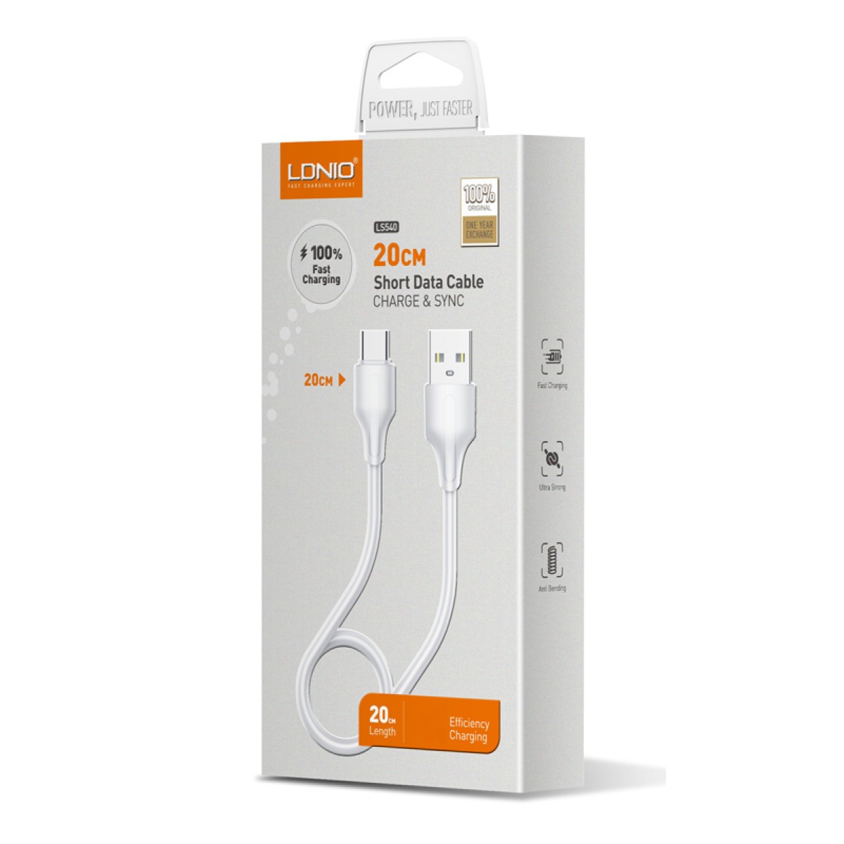 LDNIO καλώδιο USB-C σε USB LS540, 2.4A, 20cm, λευκό