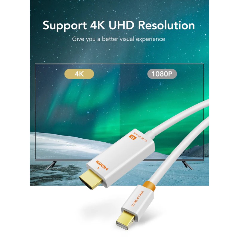 CABLETIME καλώδιο mini DisplayPort σε HDMI CT-AV588-03G4K, 4K/30Hz, 1m, λευκό