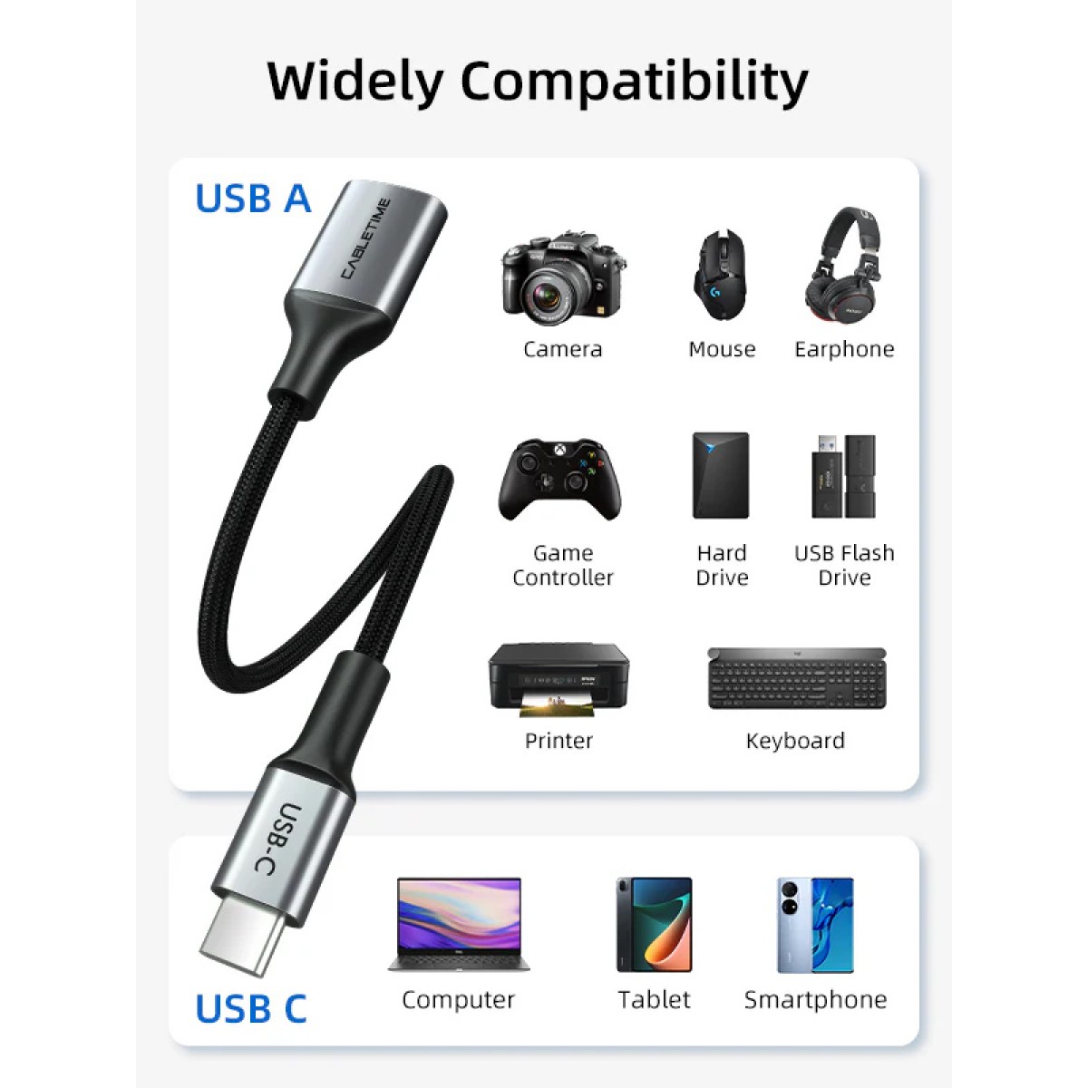 CABLETIME αντάπτορας USB-C σε USB CT-CMAF3.0, 5Gbps, γκρι