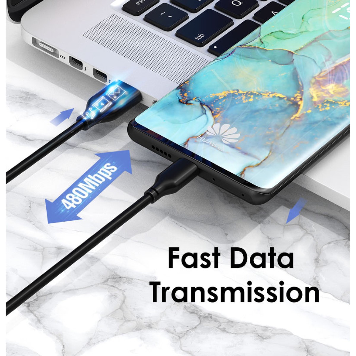 CABLETIME καλώδιο micro USB σε USB CT-C165-05G, 2.4A, 480Mbps, 0.25m, μαύρο