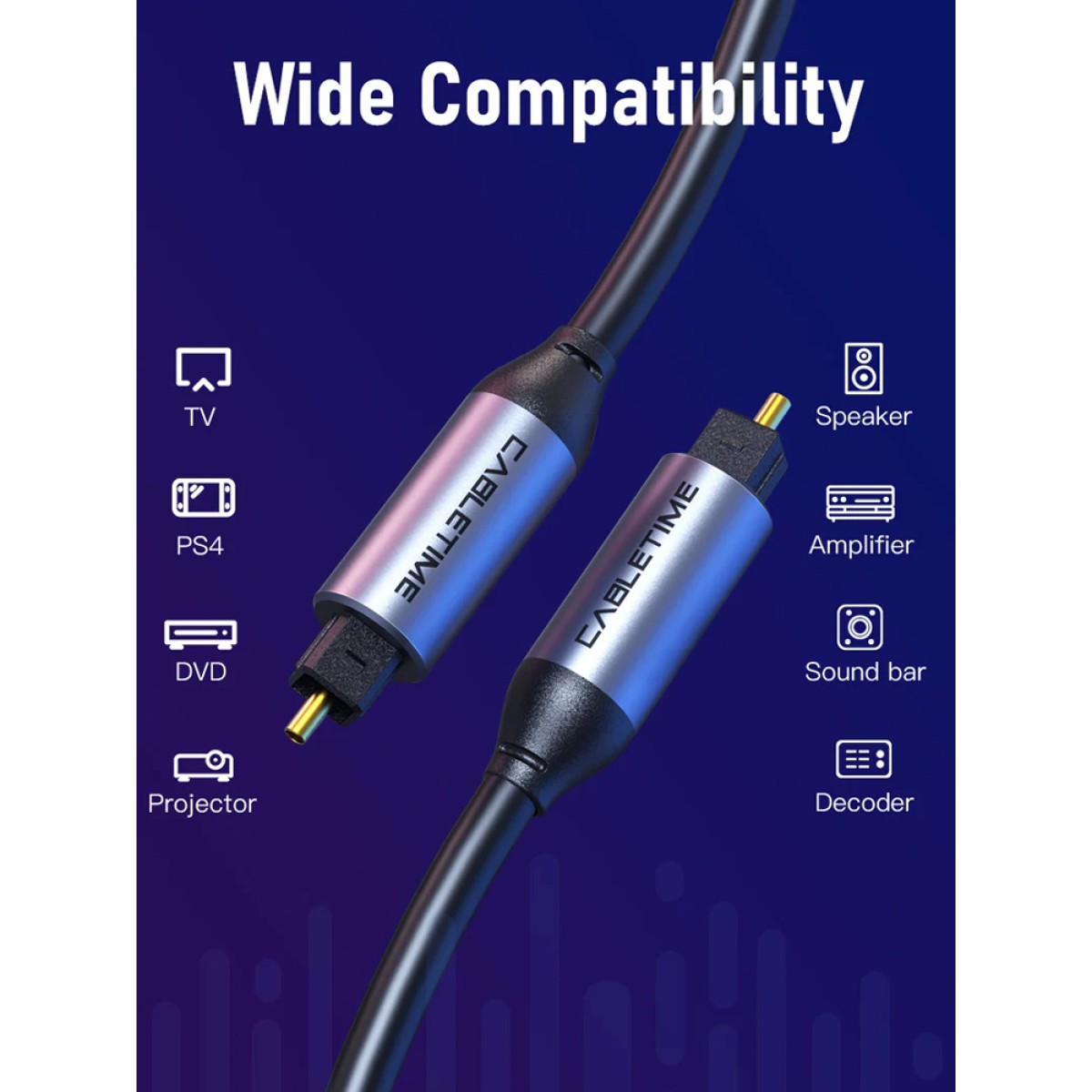 CABLETIME καλώδιο ήχου Toslink CT-AV380-P04GN, gold plated, 5mm, 2m, μαύρο