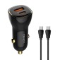 LDNIO φορτιστής αυτοκινήτου C103 με καλώδιο USB-C, USB/USB-C, 60W, μαύρος