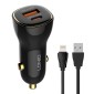LDNIO φορτιστής αυτοκινήτου C103 με καλώδιο Lightning, USB/USB-C, 60W, μαύρος