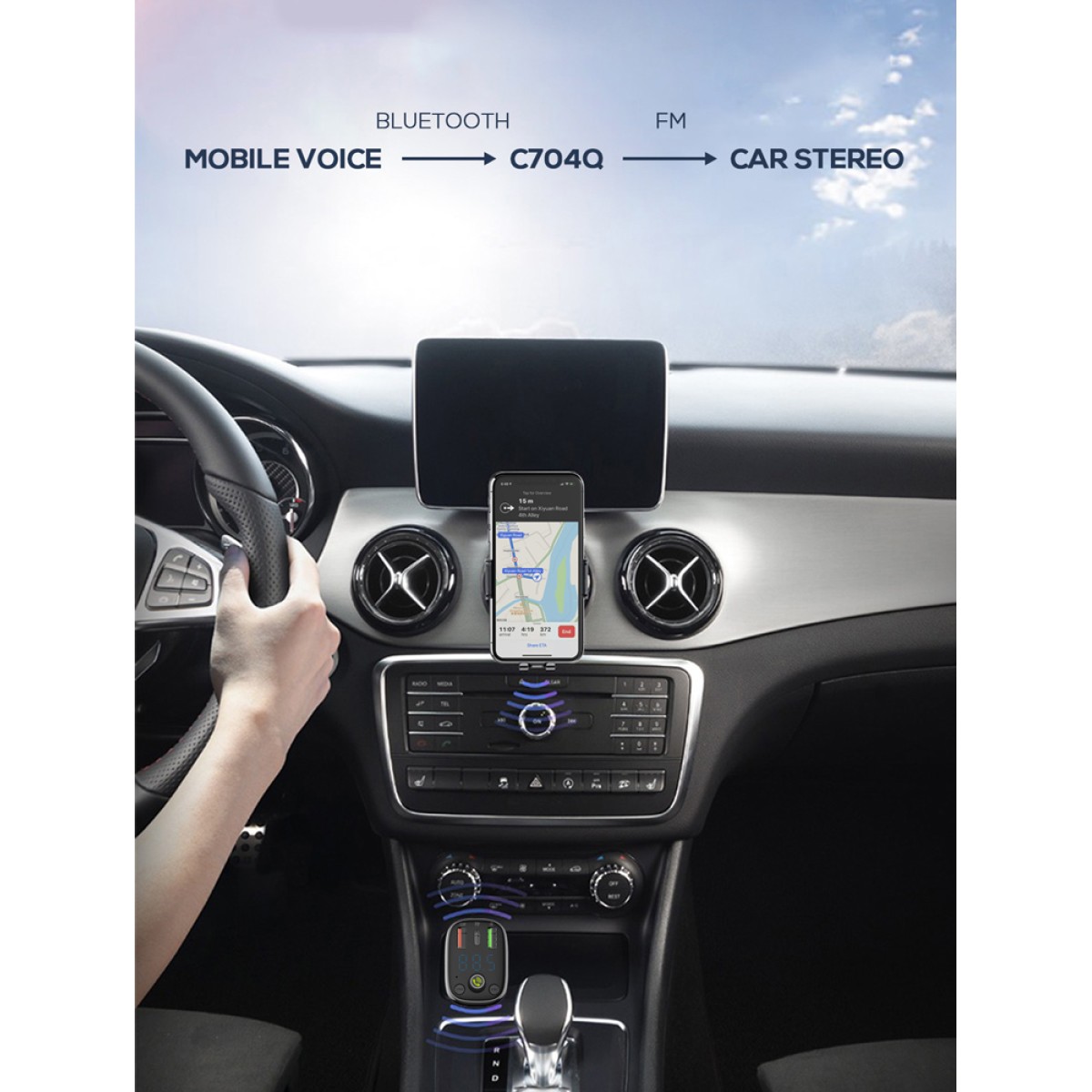 LDNIO FM transmitter & φορτιστής C704Q, USB-C/2x USB, 36W, Bluetooth, μαύρο