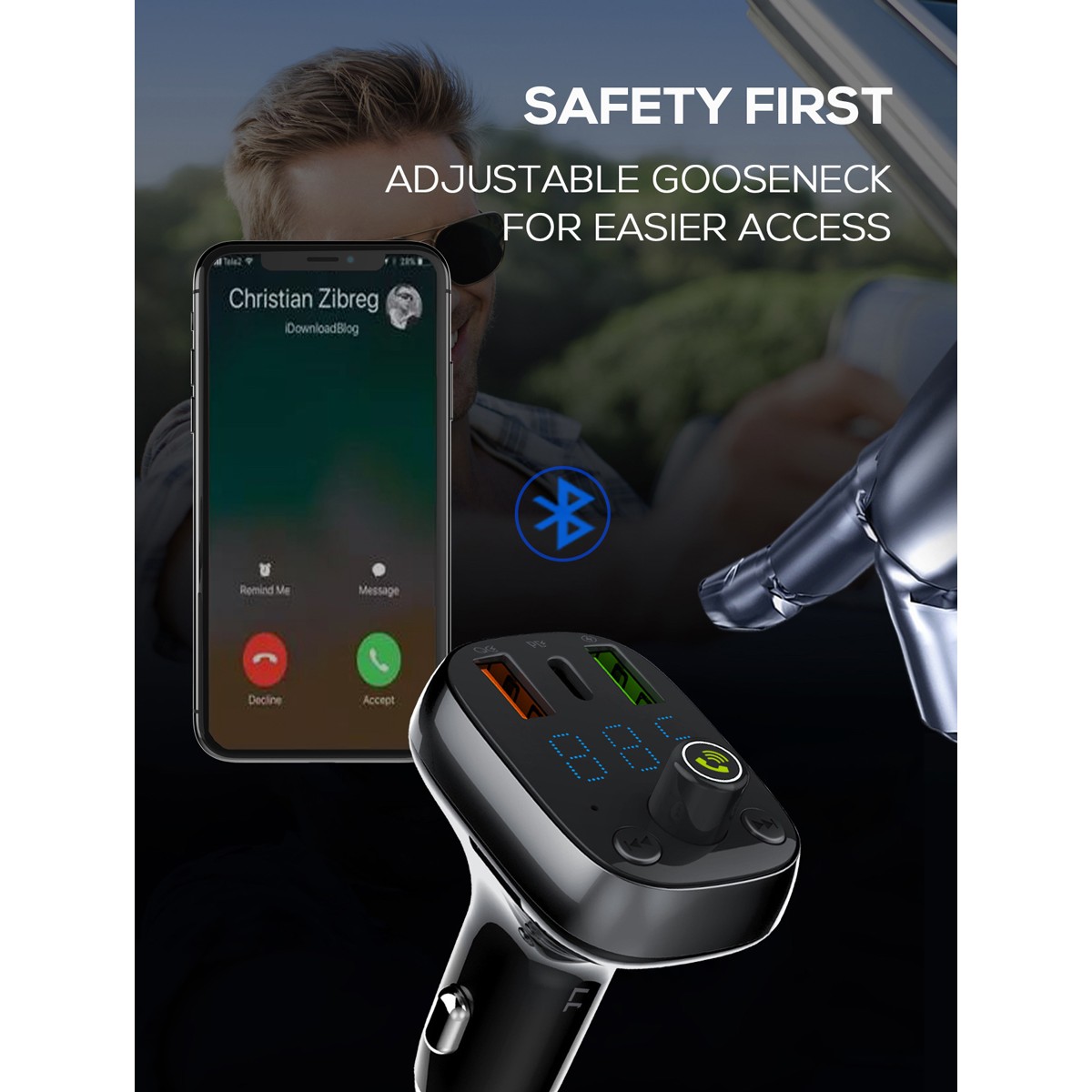 LDNIO FM transmitter & φορτιστής C704Q, USB-C/2x USB, 36W, Bluetooth, μαύρο