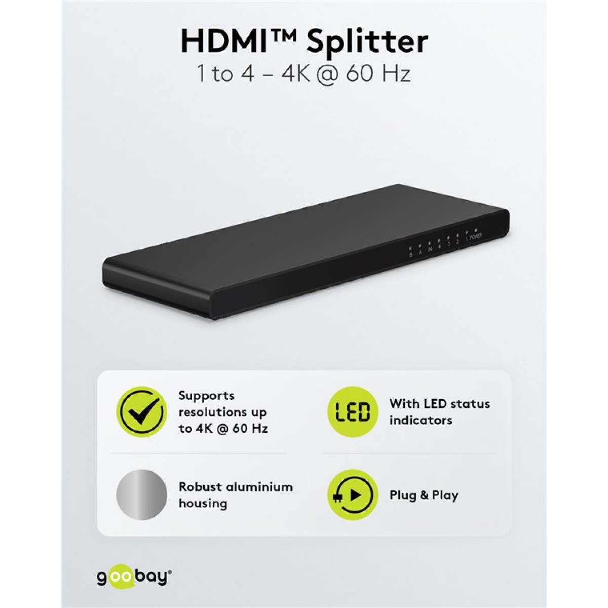 GOOBAY HDMI splitter 58483, 1-in σε 4-out, 4K/60Hz, μαύρο