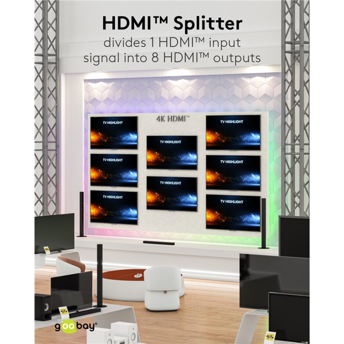 GOOBAY HDMI splitter 58484, 1-in σε 8-out, 4K/60Hz, μαύρο