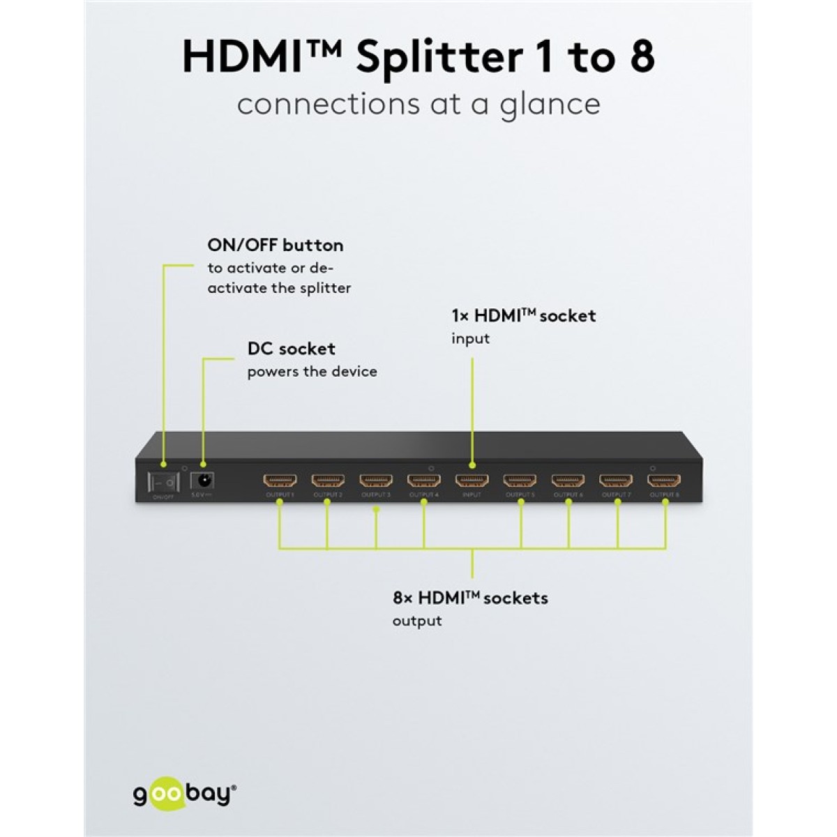 GOOBAY HDMI splitter 58484, 1-in σε 8-out, 4K/60Hz, μαύρο