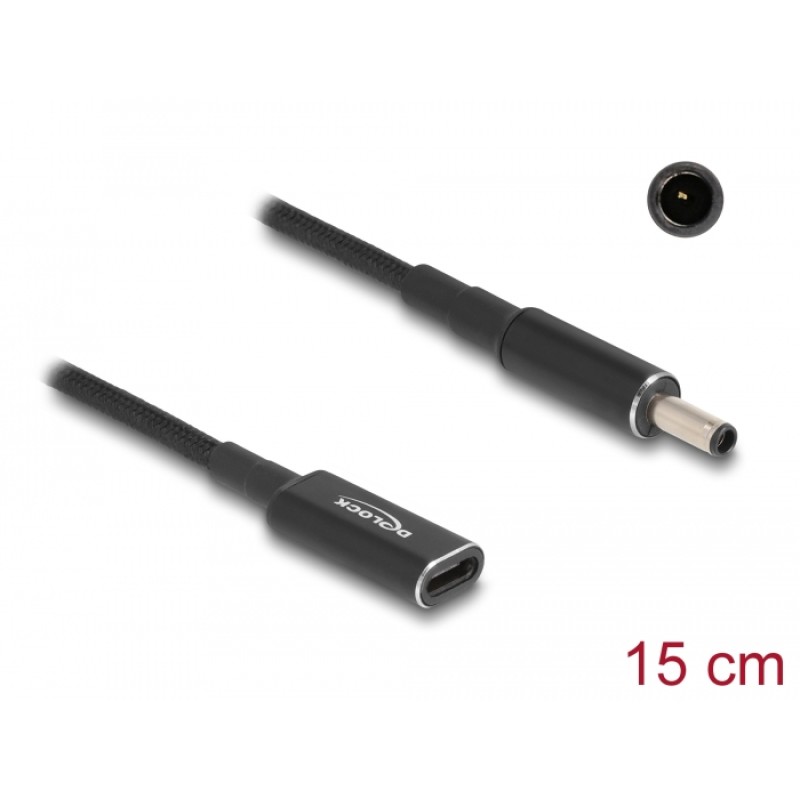 DELOCK αντάπτορας τροφοδοσίας laptop 60036, USB-C σε Dell 4.5x3.0mm, 15cm, μαύρος