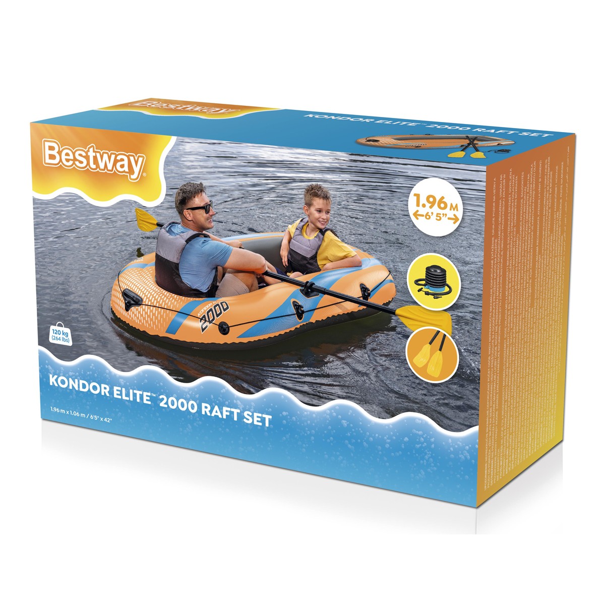 BESTWAY φουσκωτή βάρκα 61141 με κουπιά & τρόμπα, 196x106cm, πορτοκαλί