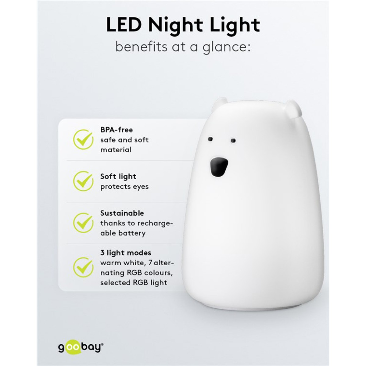 GOOBAY LED φωτιστικό νυκτός πολική αρκούδα 61647, RGB, επαναφορτιζόμενο, λευκό