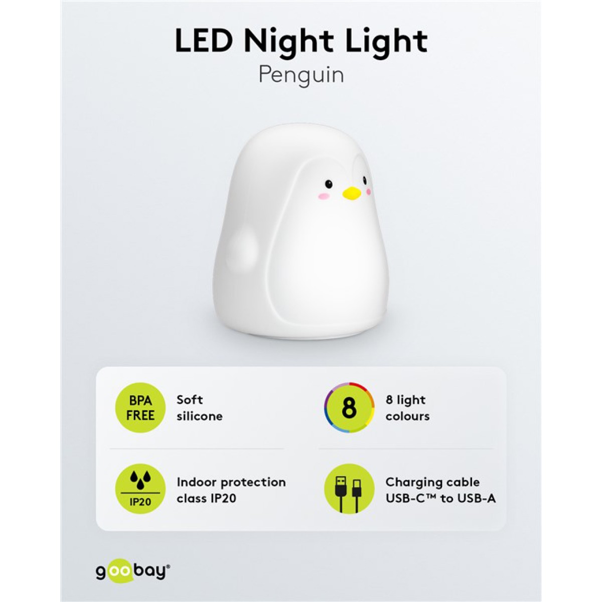 GOOBAY LED φωτιστικό νυκτός πιγκουίνος 61648, RGB, επαναφορτιζόμενο, λευκό