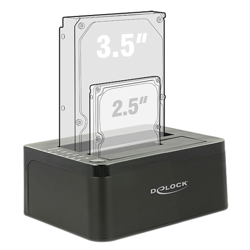 DELOCK docking station για 2.5" ή 3.5" SATA HDD/SSD 62661, 2 θέσεων, 6Gbps, clone function, μαύρο