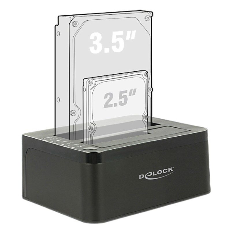 DELOCK docking station για 2.5" ή 3.5" SATA HDD/SSD 62661, 2 θέσεων, 6Gbps, clone function, μαύρο