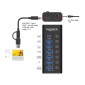 DELOCK USB hub 64326 με διακόπτες, 7x θυρών, 10Gbps, USB/USB-C σύνδεση, μαύρο
