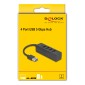 DELOCK USB hub 64350, 4x θυρών, USB 3.0, 5Gbps, USB σύνδεση, μαύρος