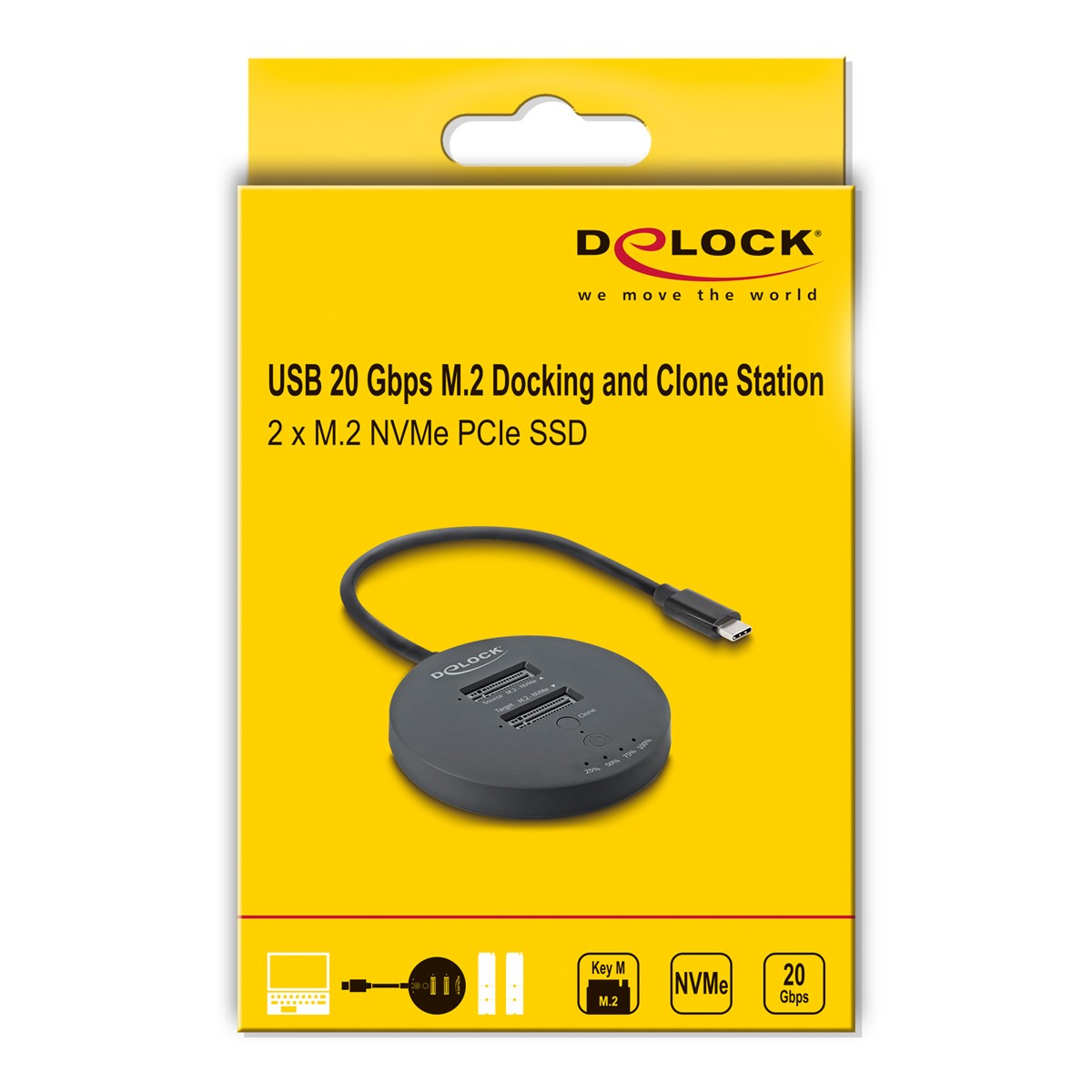 DELOCK docking station για M.2 NVMe PCIe SSD 64364, 2 θέσεων, 20Gbps, clone function, μαύρο