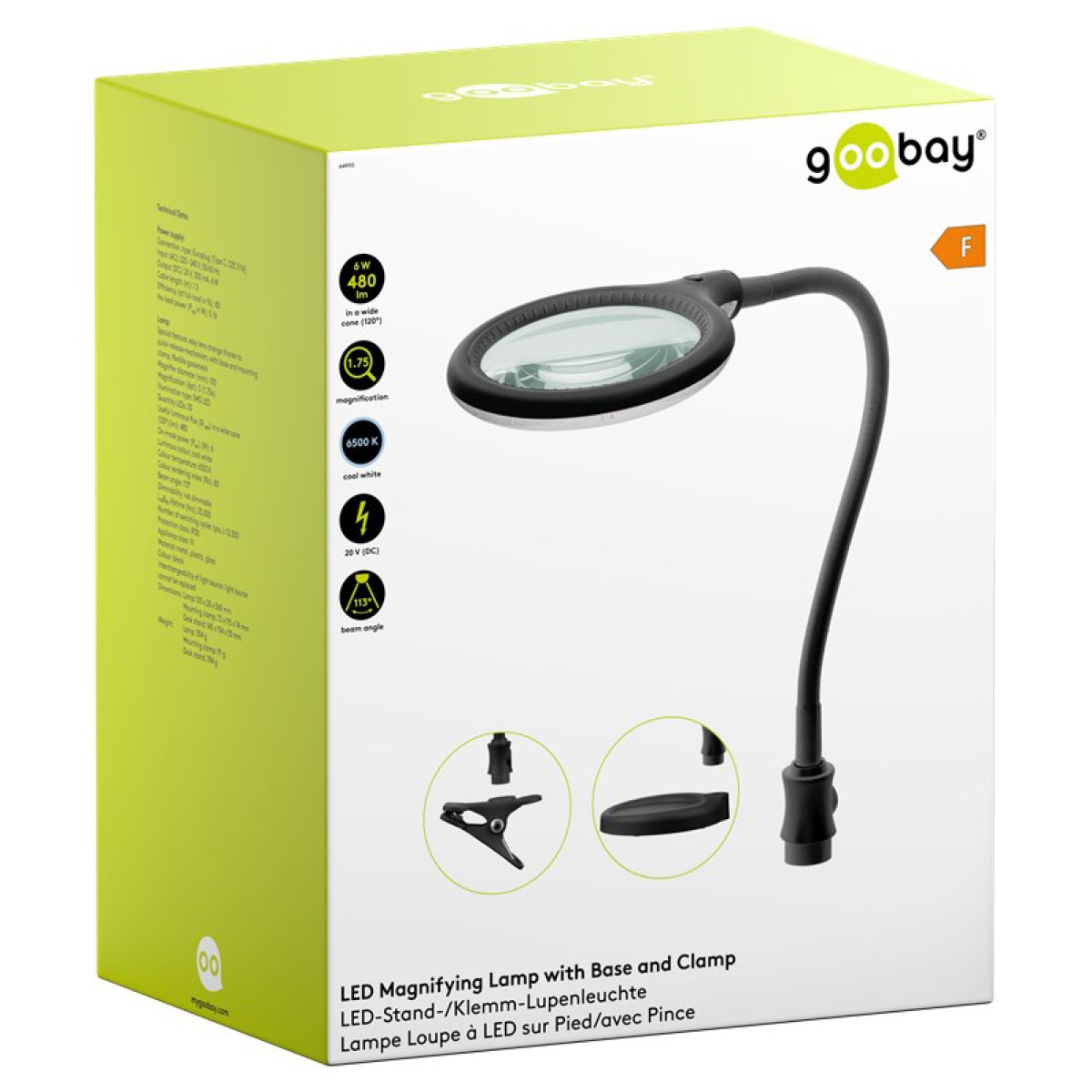 GOOBAY μεγεθυντικός φακός 64990 με κλιπ & βάση, LED, 3 διόπτρες 1.75x