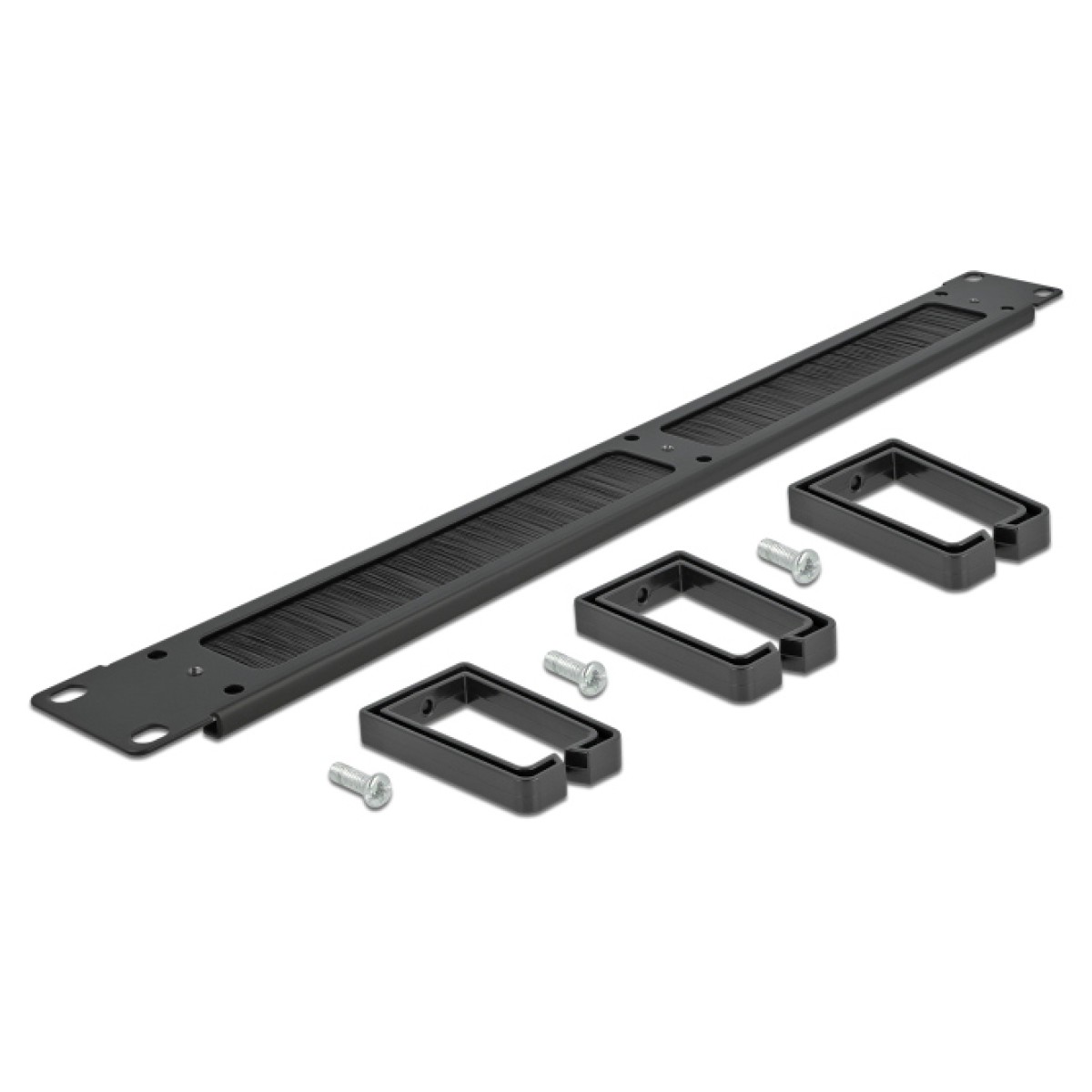 DELOCK cable management 66488, 19"/1U rack, 3x γάντζοι & βούρτσα, μαύρο
