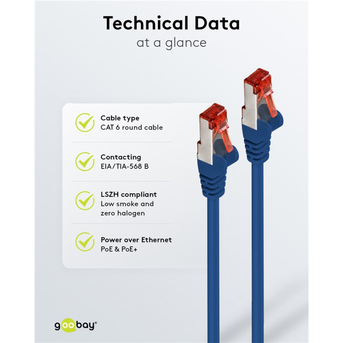 GOOBAY καλώδιο δικτύου 68268, CAT 6 S/FTP, copper, 250MHz, 2m, μπλε