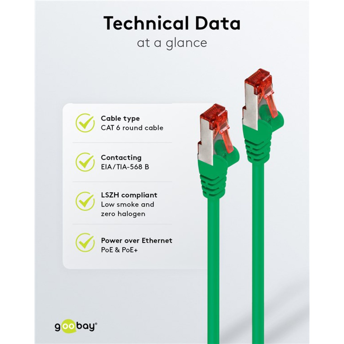 GOOBAY καλώδιο δικτύου 68289, CAT 6 S/FTP, copper, 250MHz, 1m, πράσινο