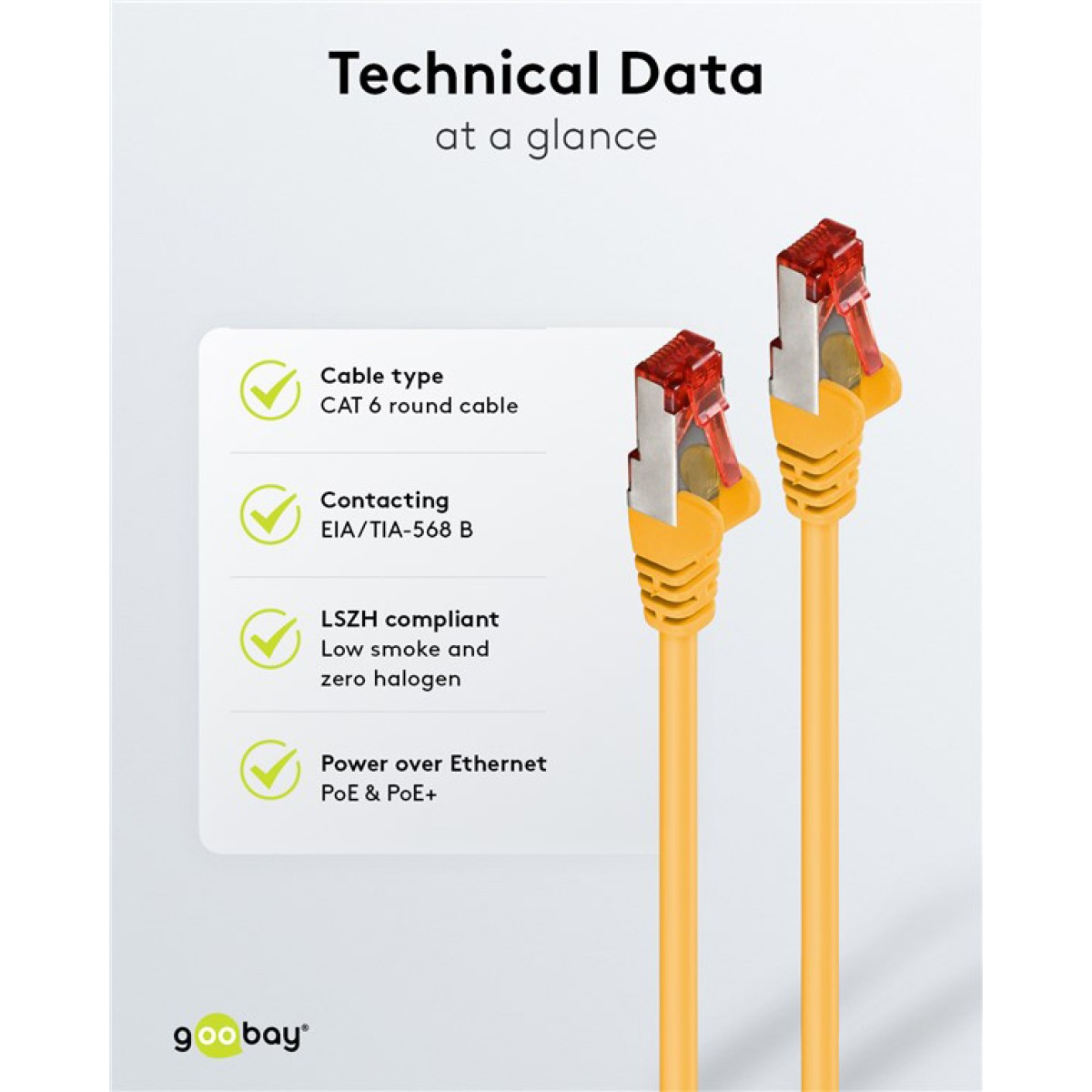 GOOBAY καλώδιο δικτύου 68299, CAT 6 S/FTP, copper, 250MHz, 0.50m, κίτρινο