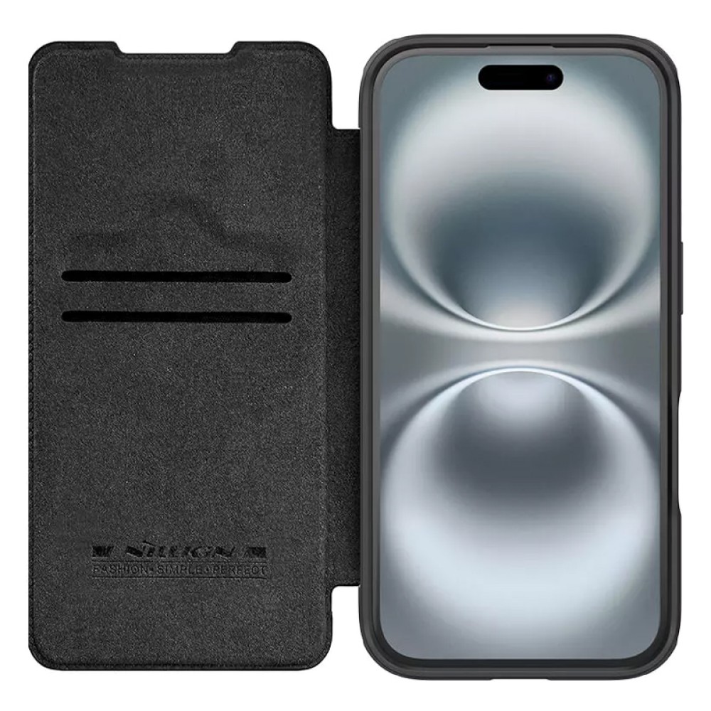 NILLKIN θήκη Qin Prop Leather για iPhone 16, δερμάτινη, μαύρη