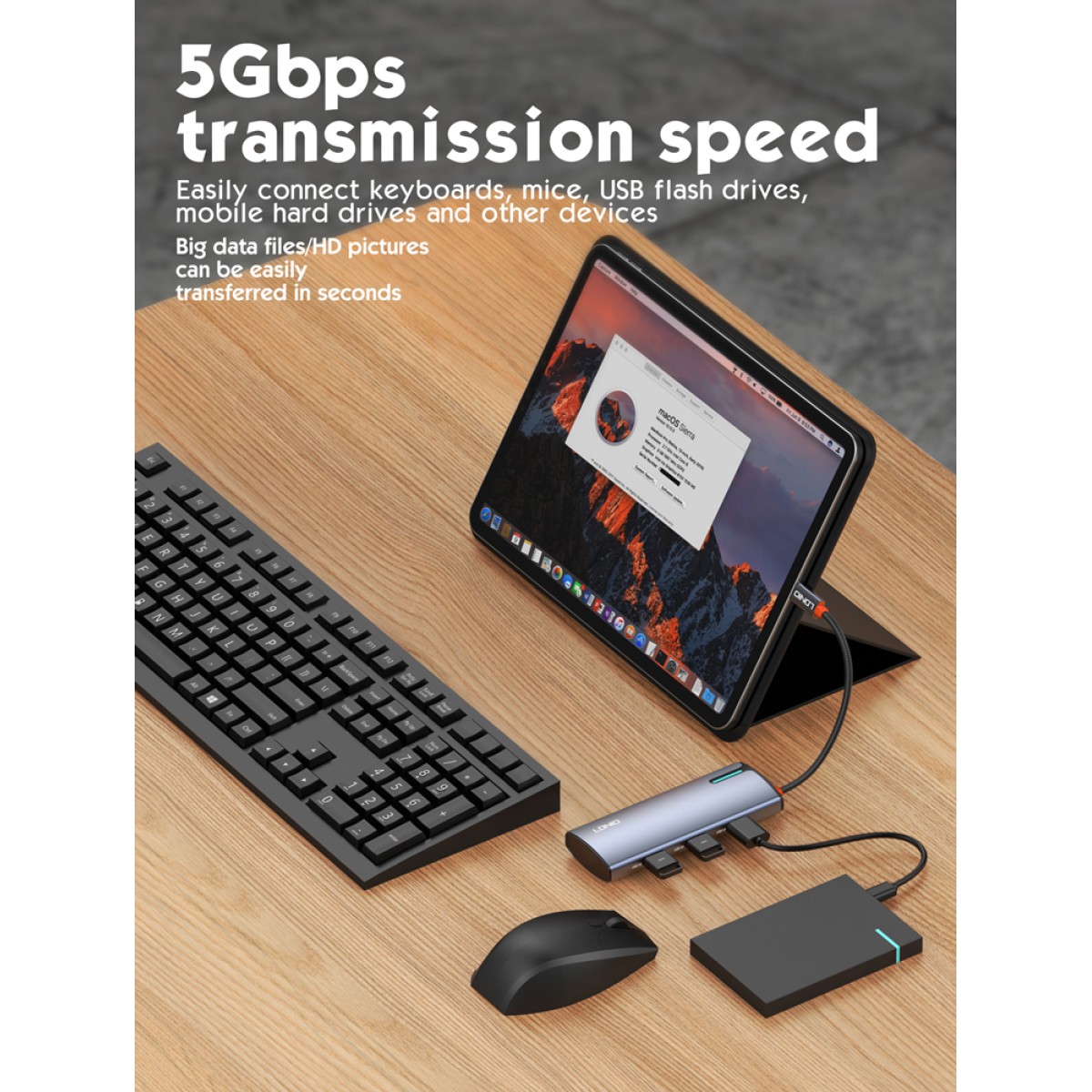LDNIO docking station DS-15H, 5 θυρών, USB-C σύνδεση, 4K, 100W PD, γκρι