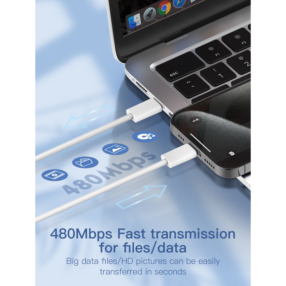 LDNIO καλώδιο USB-C LC901C, 65W PD, 480Mbps, 1m, λευκό
