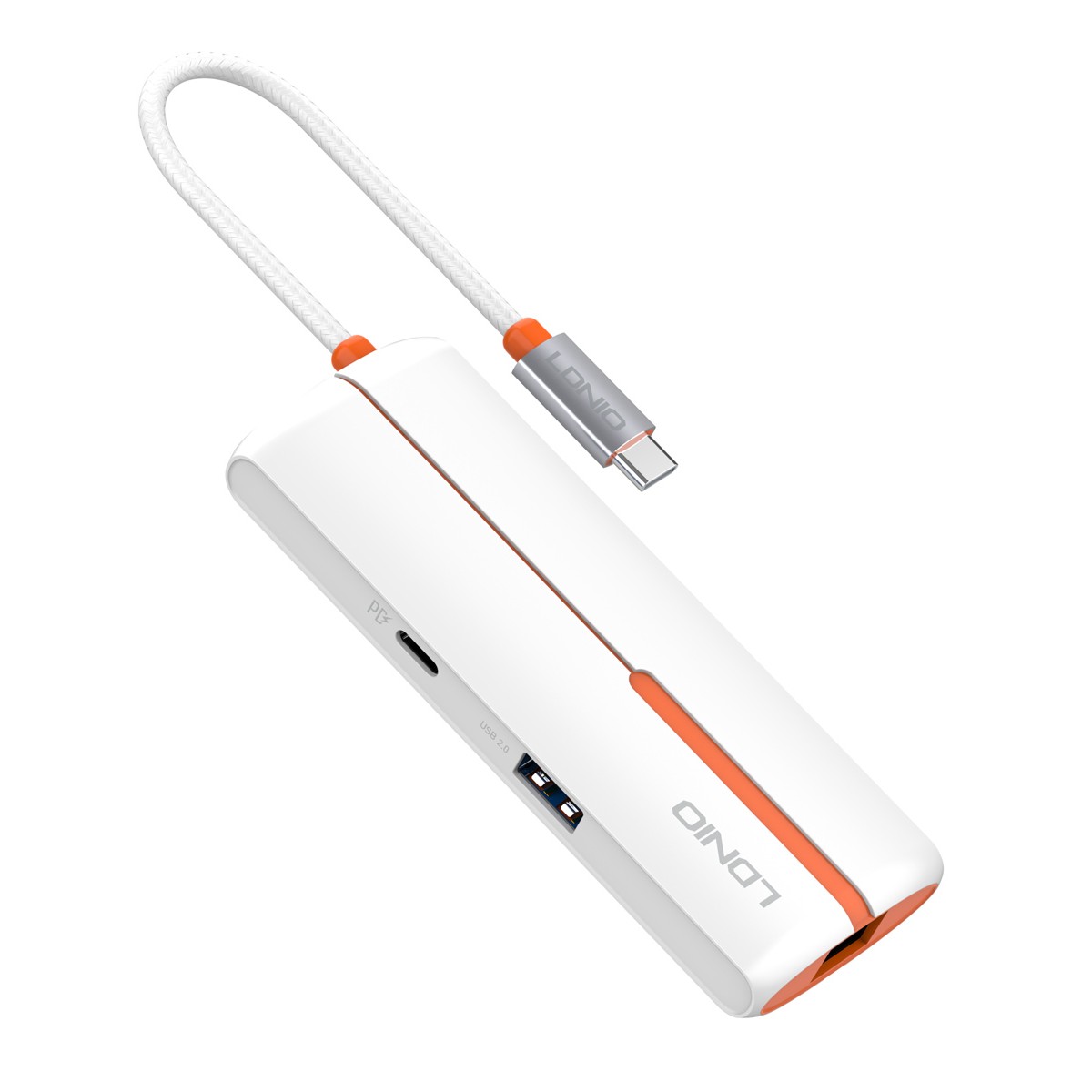 LDNIO USB hub DS-26U με θύρα δικτύου, 6 θυρών, USB-C σύνδεση, 100W PD, λευκό