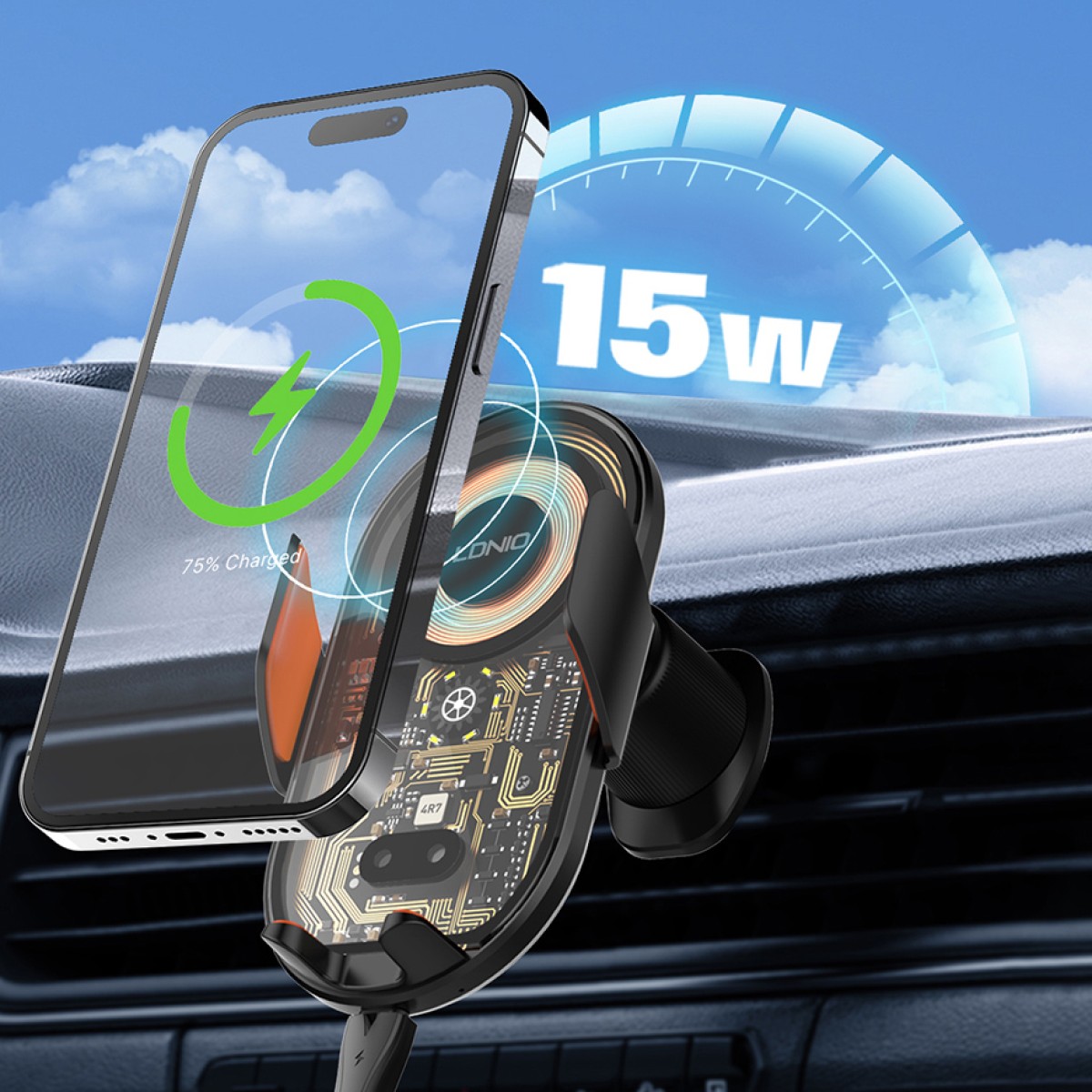 LDNIO ασύρματος φορτιστής & βάση smartphone αυτοκινήτου MA30, 15W, μαύρο
