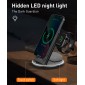 LDNIO ασύρματος φορτιστής WL02 με LED φωτισμό, 3 σε 1, 15W, μαύρος