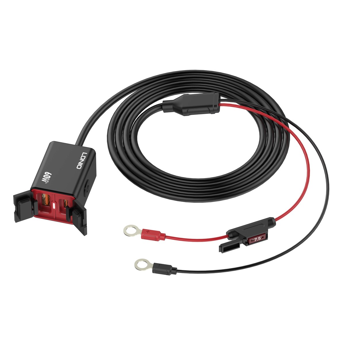 LDNIO φορτιστής μοτοσυκλέτας C108 με καλώδιο, USB/USB-C, 60W, μαύρος