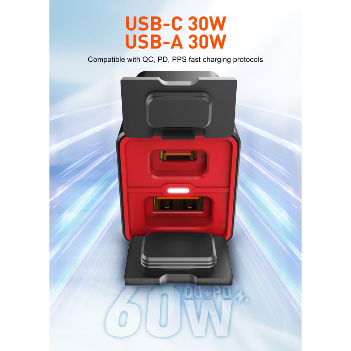 LDNIO φορτιστής μοτοσυκλέτας C108 με καλώδιο, USB/USB-C, 60W, μαύρος