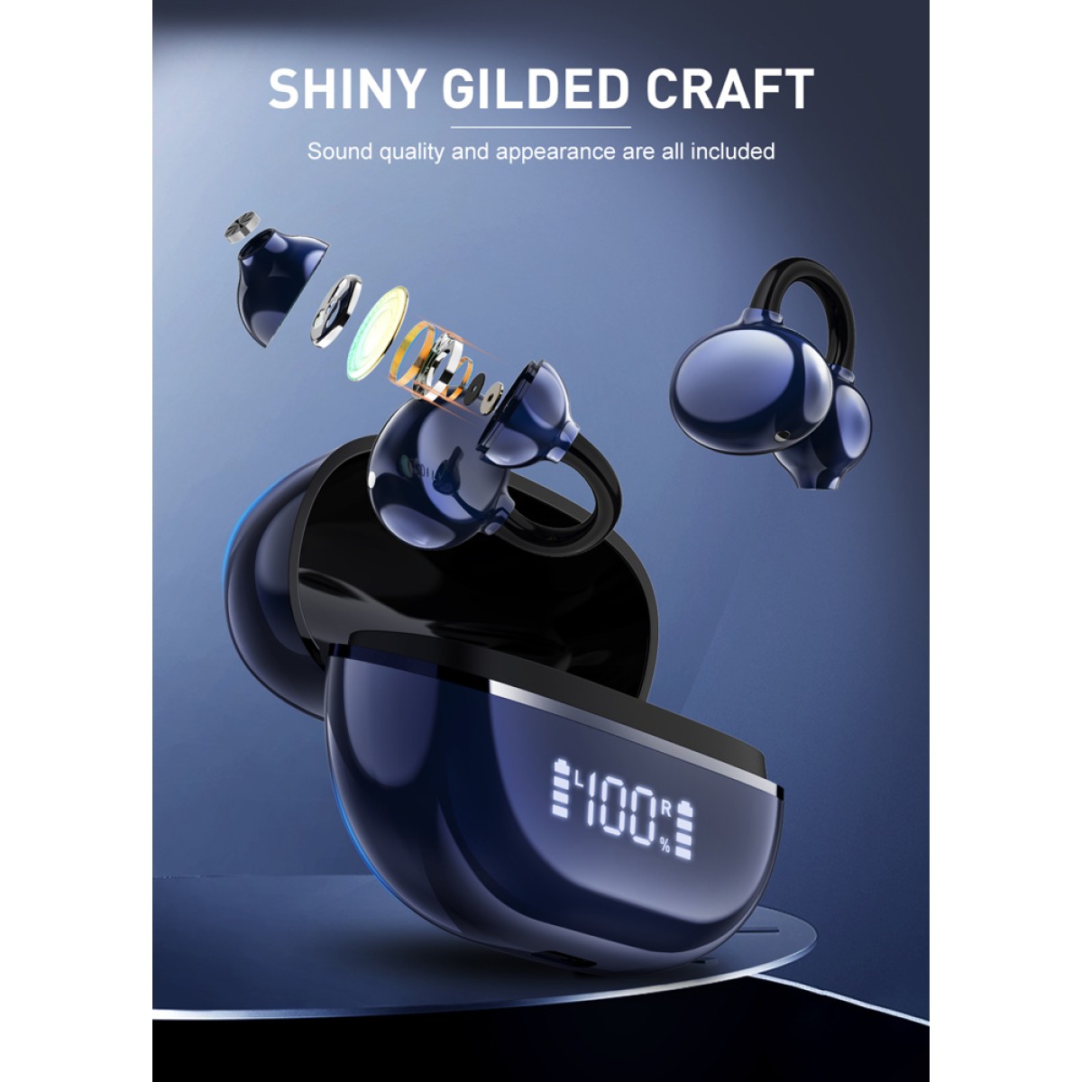 LDNIO earphones με θήκη φόρτισης T09, OWS, Φ10mm, 35/400mAh, μπλε