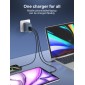 LDNIO φορτιστής τοίχου Q7 με καλώδιο USB-C, USB/Lightning/2x USB-C, GaN, 65W, μπλε
