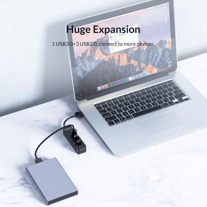 ORICO USB hub TWU32-4A, 4x θυρών, USB 3.0, 5Gbps, USB σύνδεση, έξτρα τροφοδοσία, μαύρο