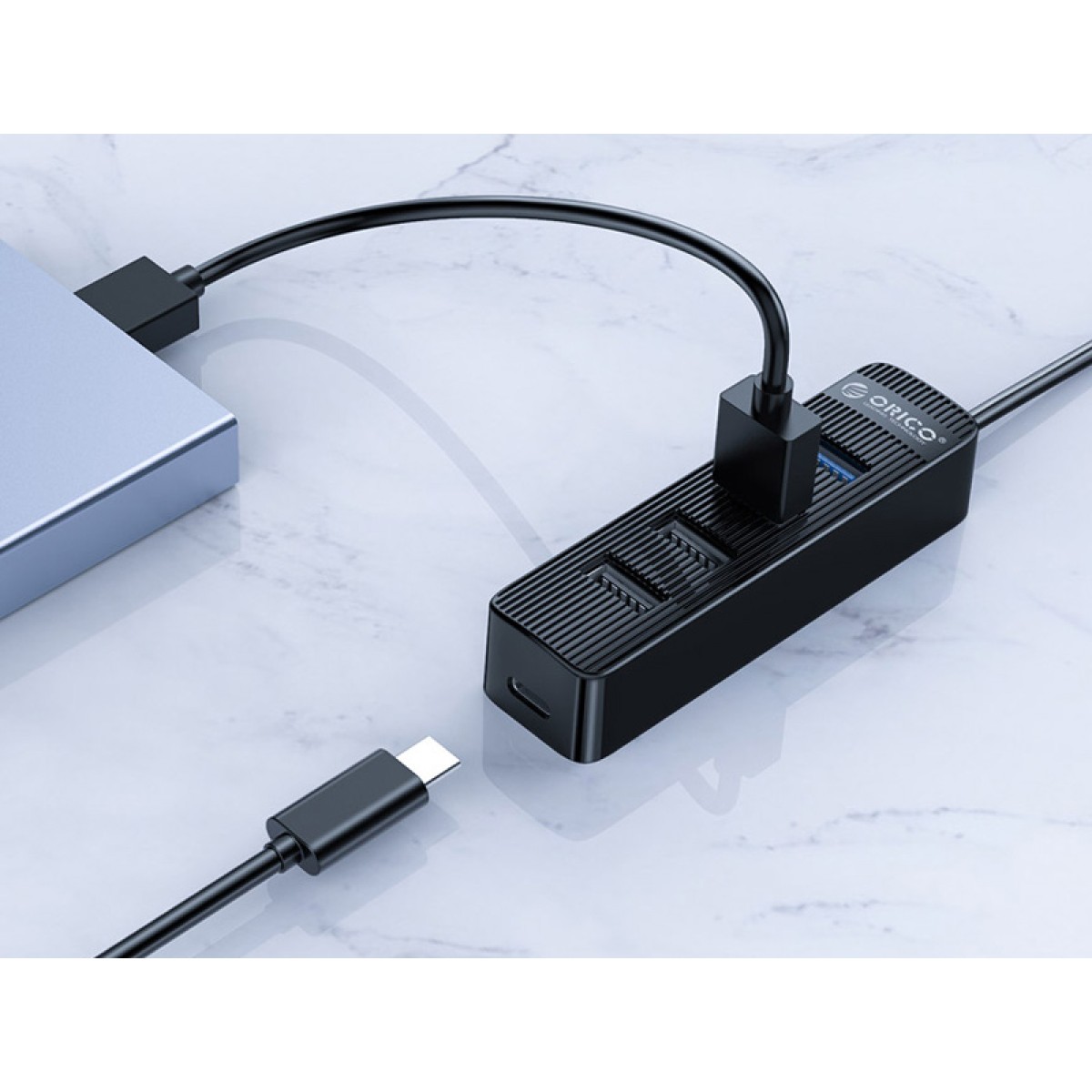 ORICO USB hub TWU32-4A, 4x θυρών, USB 3.0, 5Gbps, USB σύνδεση, έξτρα τροφοδοσία, μαύρο