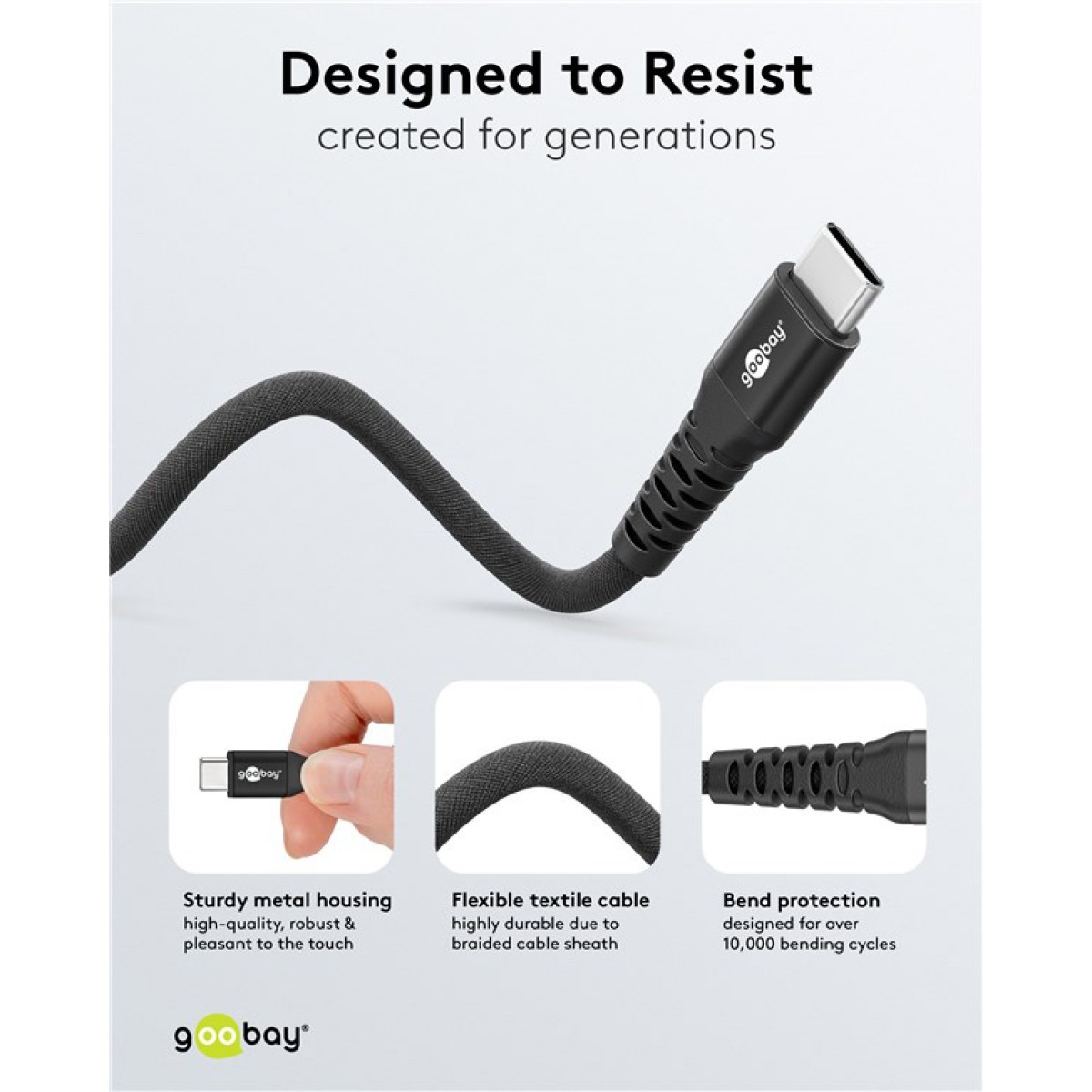 GOOBAY καλώδιο USB-C 73955, 60W, 480Mbps, 3m, μαύρο
