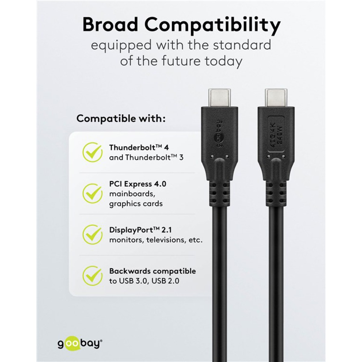 GOOBAY καλώδιο USB-C 74183, USB4, 240W, 40Gbps, 8K/60Hz, 1m, μαύρο
