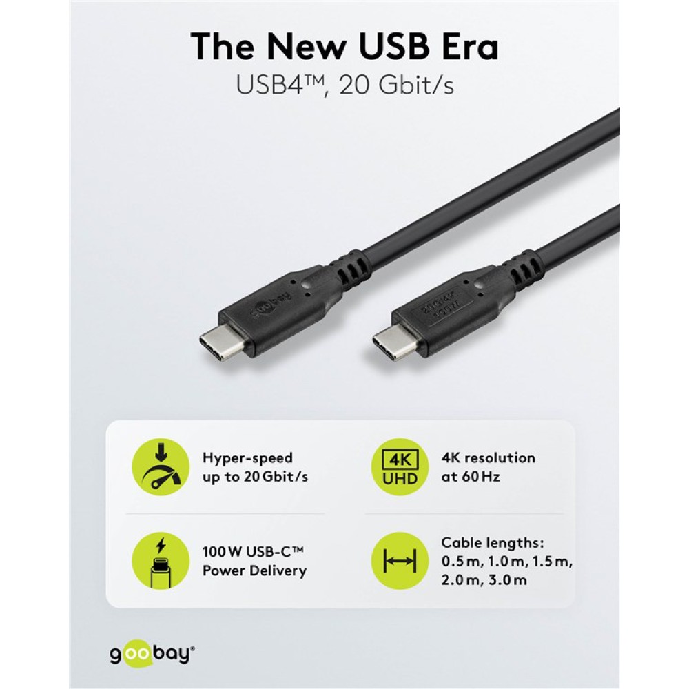 GOOBAY καλώδιο USB-C 74198, USB4, 100W, 20Gbps, 4K/60Hz, 3m, μαύρο