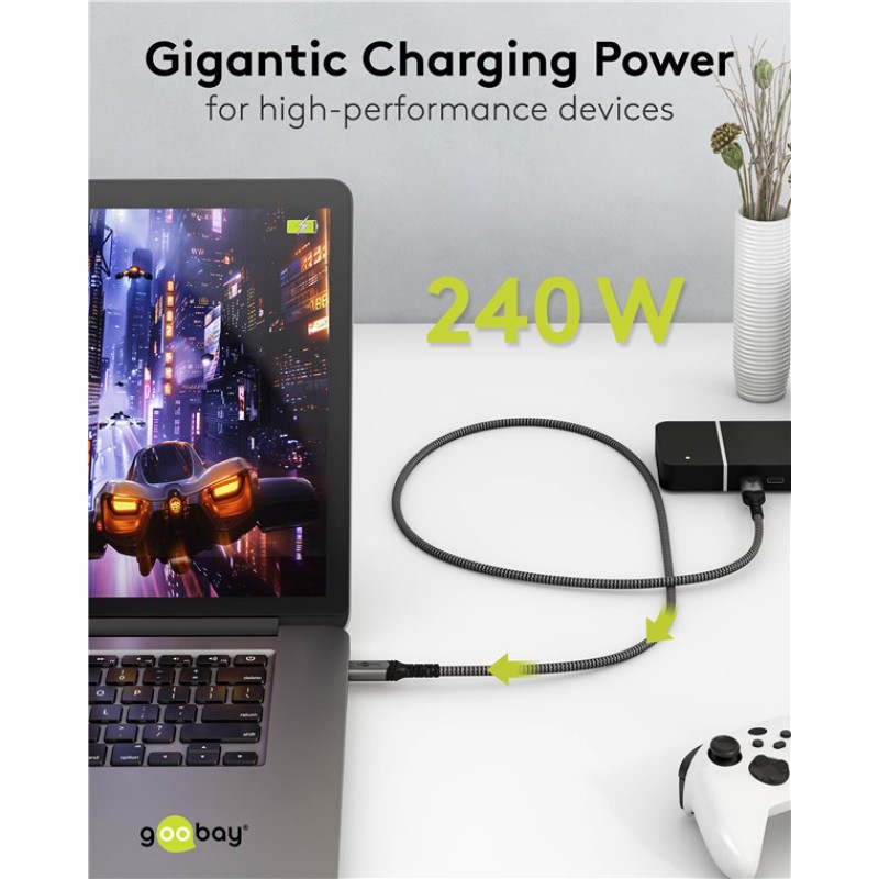 GOOBAY καλώδιο USB-C 74210, USB4, 240W, 40Gbps, 8K/60Hz, 0.50m, γκρι