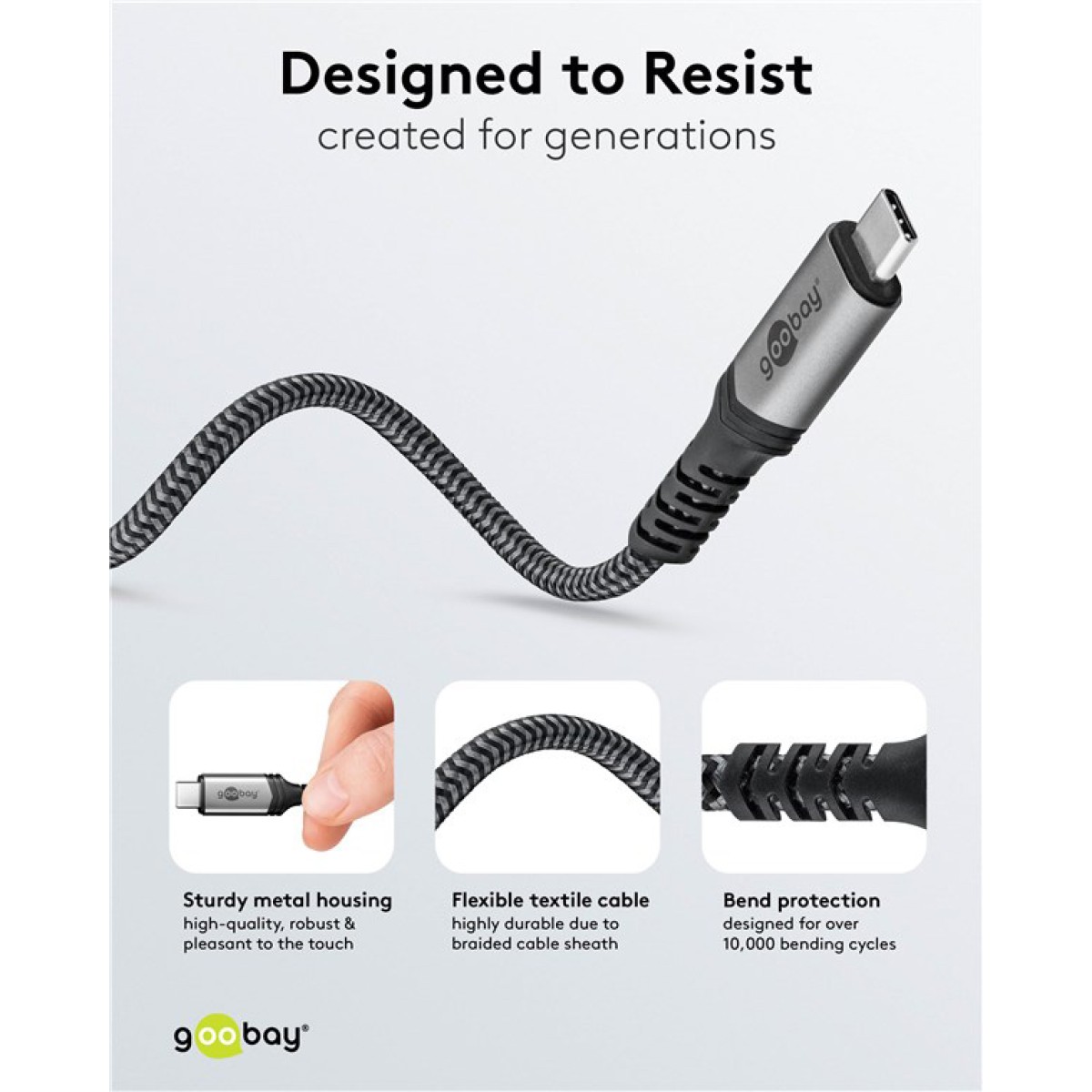 GOOBAY καλώδιο USB-C 74210, USB4, 240W, 40Gbps, 8K/60Hz, 0.50m, γκρι
