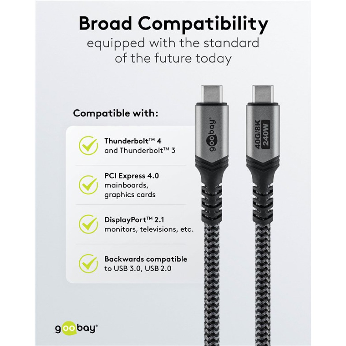 GOOBAY καλώδιο USB-C 74210, USB4, 240W, 40Gbps, 8K/60Hz, 0.50m, γκρι