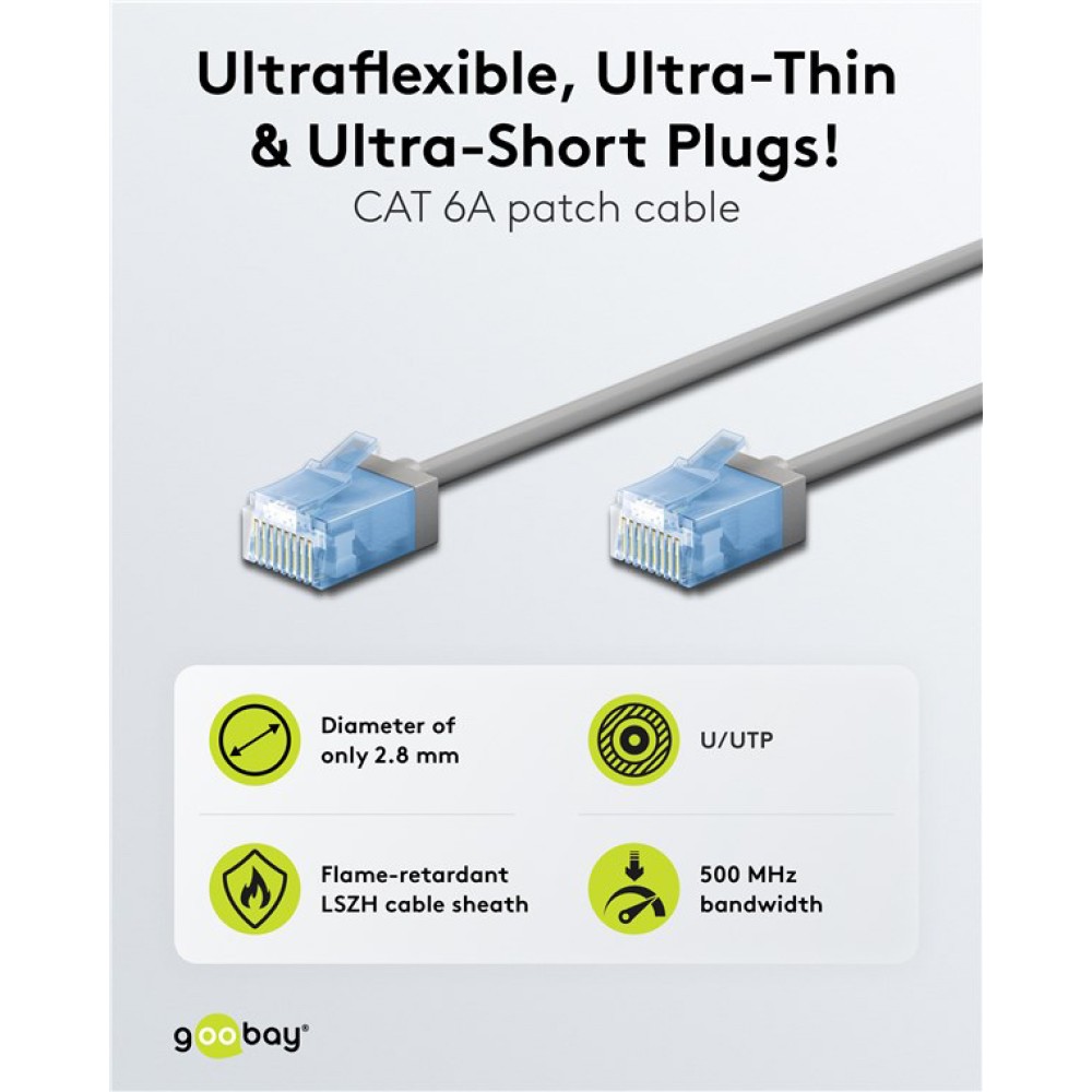 GOOBAY καλώδιο δικτύου 74224, CAT 6A U/UTP, ultra slim, copper, 500MHz, 3m, γκρι