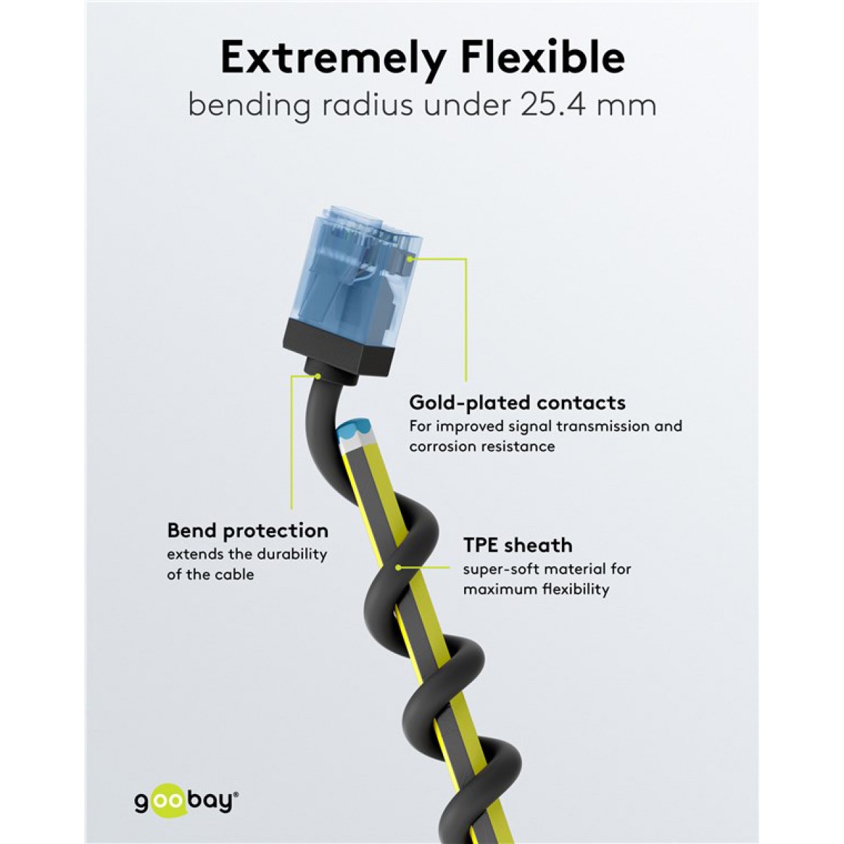 GOOBAY καλώδιο δικτύου 74240, CAT 6A U/UTP, ultra slim, copper, 500MHz, 7.5m, μαύρο