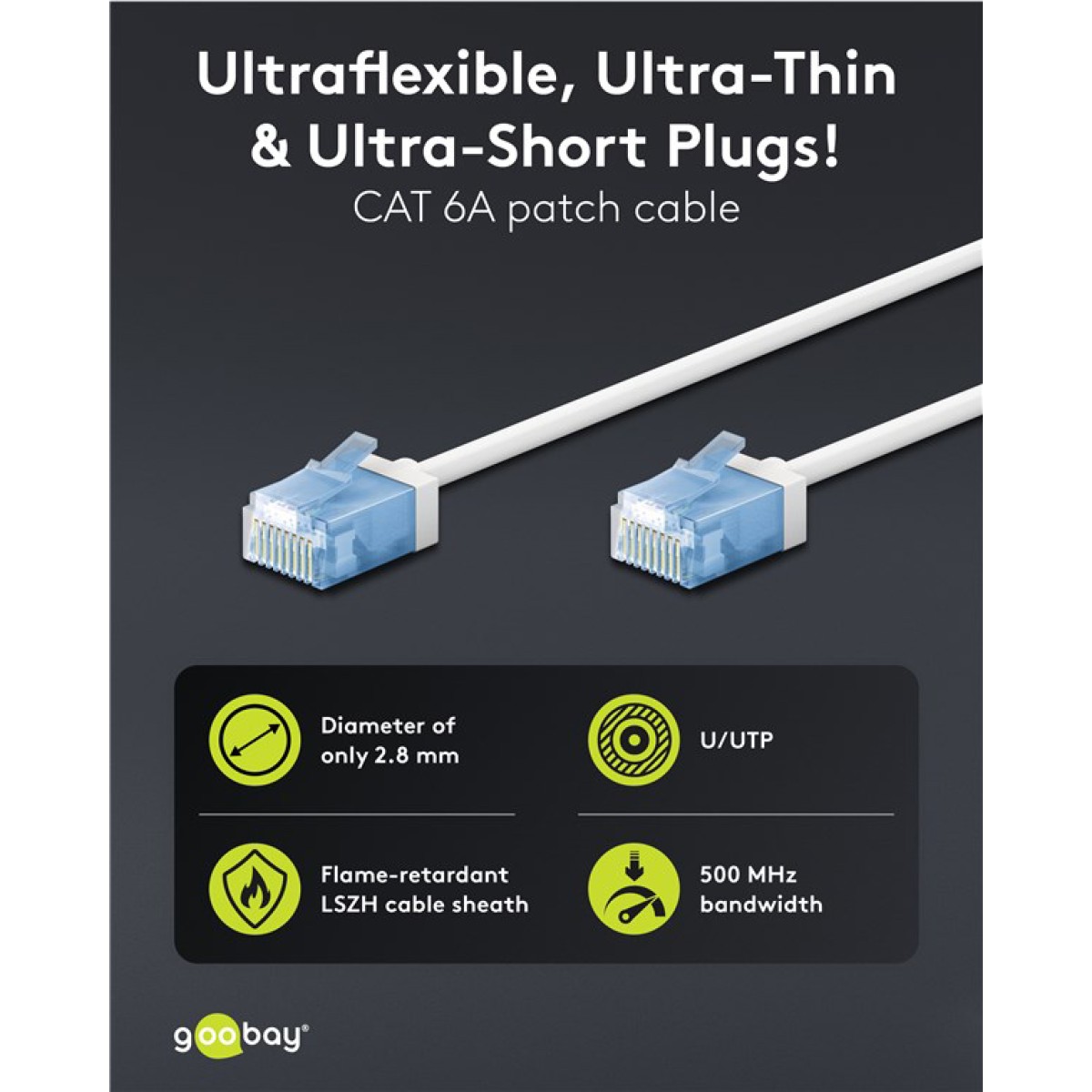 GOOBAY καλώδιο δικτύου 74299, CAT 6A U/UTP, ultra slim, copper, 500MHz, 5m, λευκό