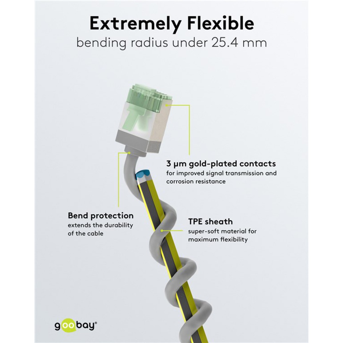GOOBAY καλώδιο δικτύου 74348, CAT 8.1 U/FTP, ultra slim, copper, 40Gbps, 3m, γκρι