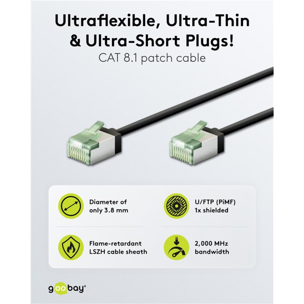 GOOBAY καλώδιο δικτύου 74351, CAT 8.1 U/FTP, ultra slim, copper, 40Gbps, 0.25m, μαύρο