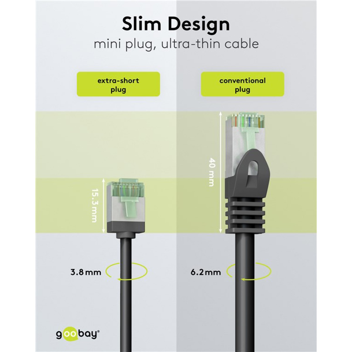 GOOBAY καλώδιο δικτύου 74351, CAT 8.1 U/FTP, ultra slim, copper, 40Gbps, 0.25m, μαύρο